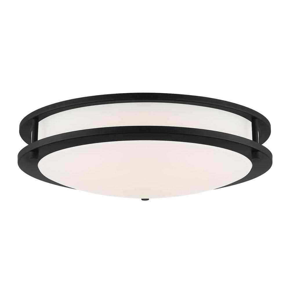 Hampton Bay Flaxmere Matte Black Dimmable LED Flush Mount Ceiling Light w/ Shade