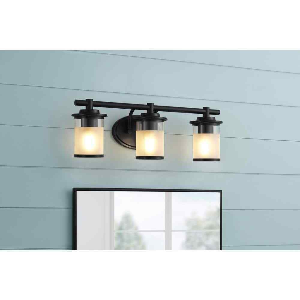 Hampton Bay Truitt 23.25 in. 3-Light Matte Black Modern Transitional Vanity