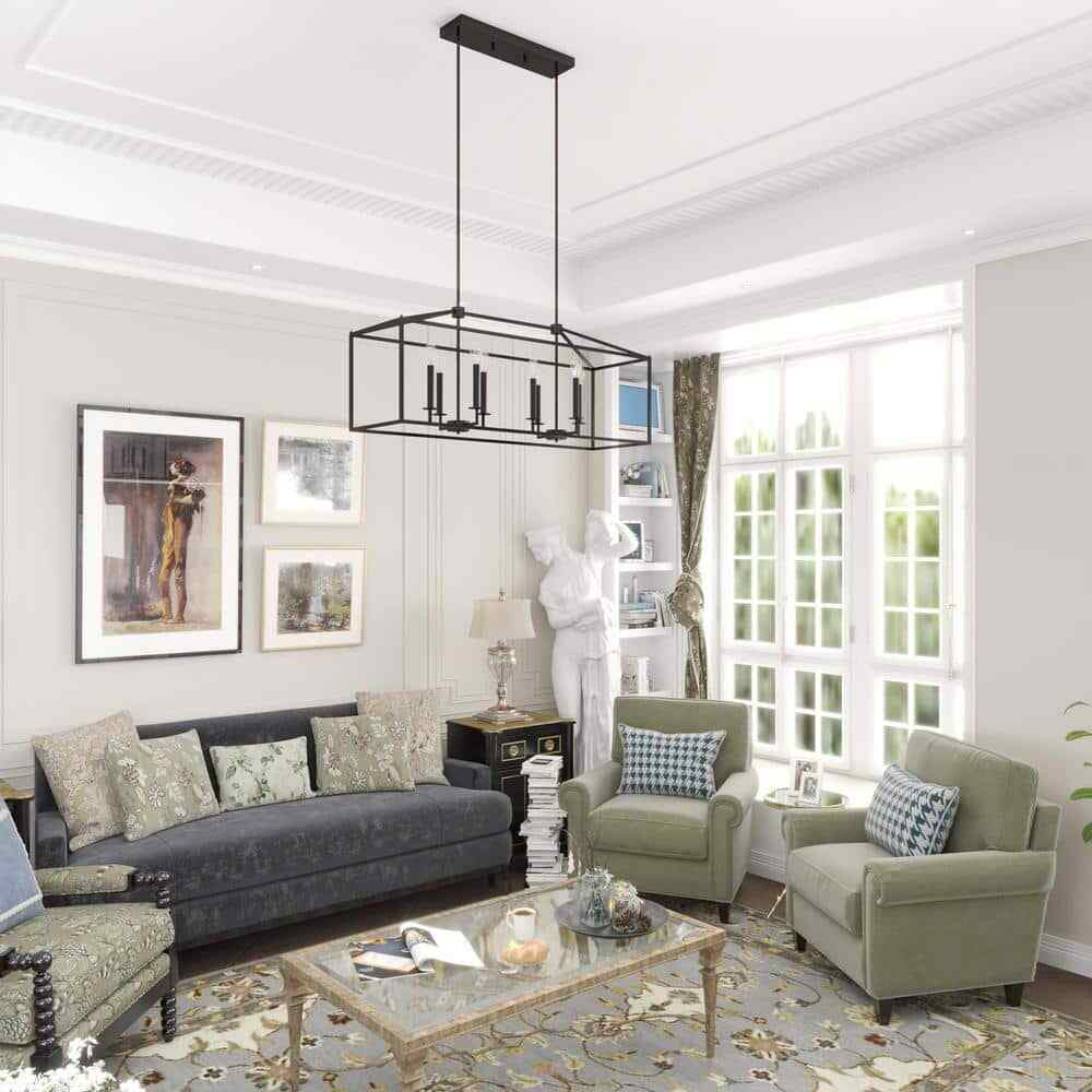 Hukoro Alfa 35 in. 8-Light Modern Linear Chandelier w/ Matte Black Finish