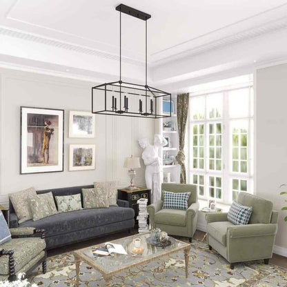 Hukoro Alfa 35 in. 8-Light Modern Linear Chandelier w/ Matte Black Finish