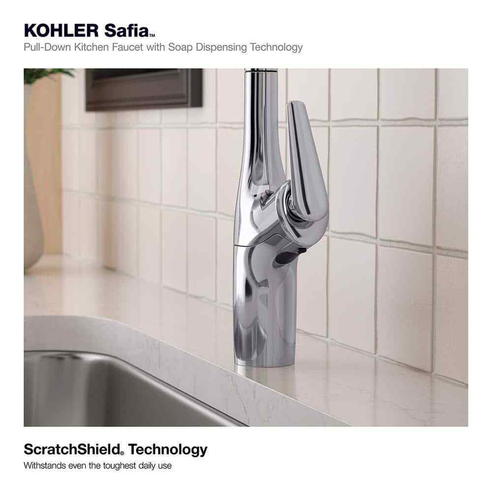 KOHLER Safia Pull Down Sprayer Kitchen Faucet Soap Dispenser in Polished Chrome