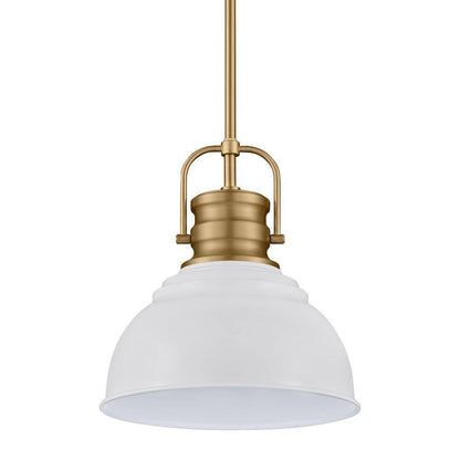 Home Decorators Shelston 10 in. White and Brass Hanging Pendant w/ Metal Shade