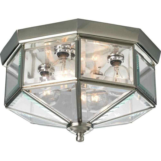 Progress Lighting 4-Light Brushed Nickel Clear Beveled Glass Indoor Outdoor