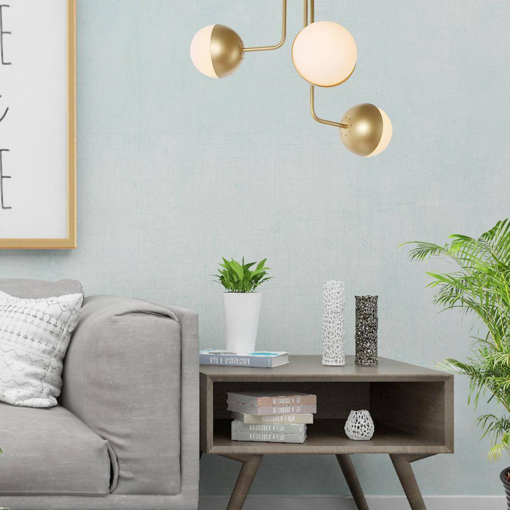 LNC 23.5 in. Gold Modern Semi-Flush Mount Light with Globe Frosted Glass Shade