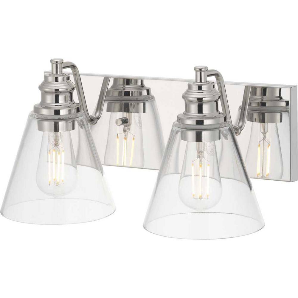 Hampton Bay Manor 15.3 in. 2-Light Polished Nickel Bathroom Vanity Light