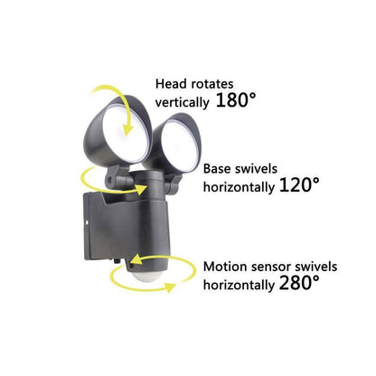 Spitzer 800 Lumens Dual Head Battery Powered Motion Activated LED Flood Light