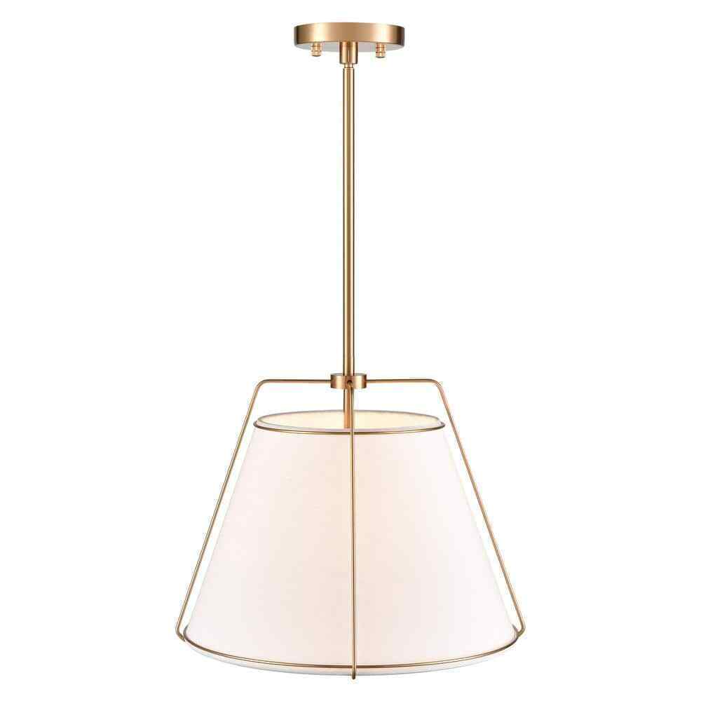 Light Society Lise 15 in. 1-Light Brushed Brass Chandelier with Fabric Shade
