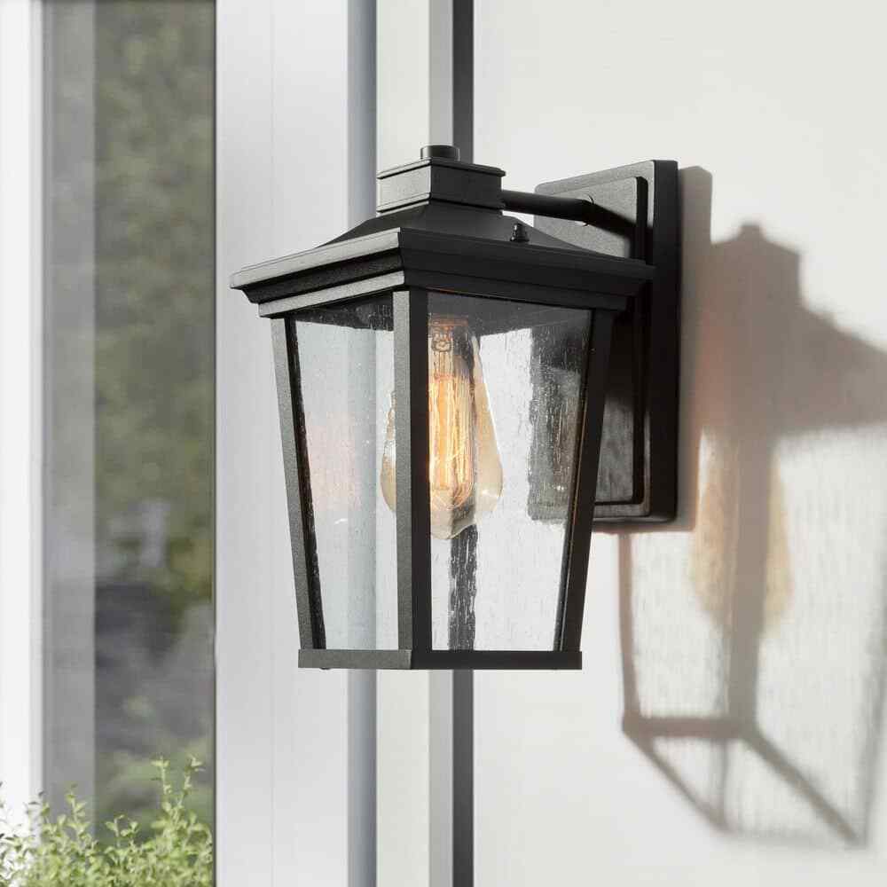 LNC Traditional Coastal Black Lantern Seeded Glass shade Modern Outdoor Light