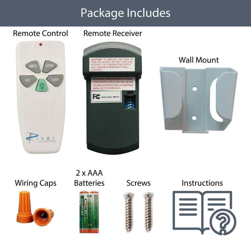 River of Goods 3-Speed Ceiling Fan Handheld Remote Control & Receiver Kit White