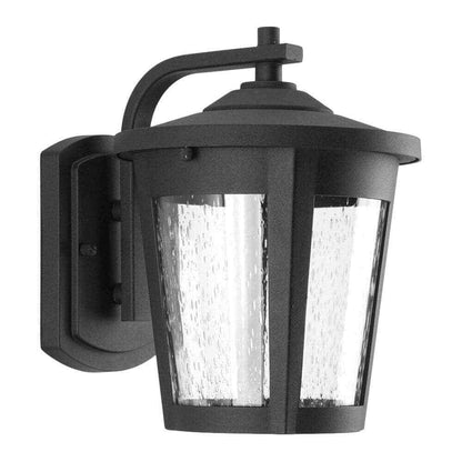 Progress Lighting East Haven LED Textured Black Clear Seeded Glass Lantern Light