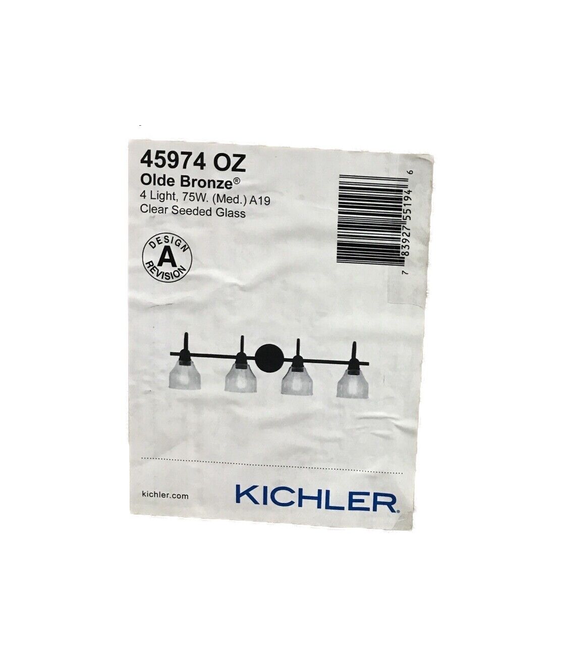 KICHLER Avery 4-Light Olde Bronze Bathroom Vanity Light with Clear Seeded Glass