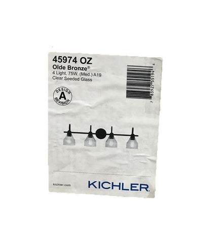 KICHLER Avery 4-Light Olde Bronze Bathroom Vanity Light with Clear Seeded Glass