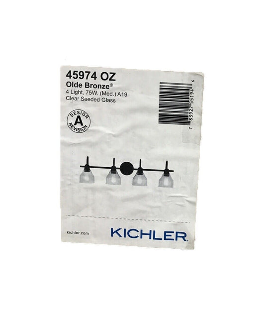 KICHLER Avery 4-Light Olde Bronze Bathroom Vanity Light with Clear Seeded Glass