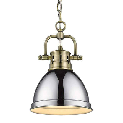 Golden Lighting Duncan 1-Light Aged Brass Standard Mini Pendant with Metal Shade