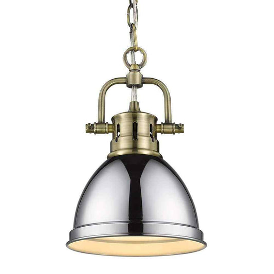 Golden Lighting Duncan 1-Light Aged Brass Standard Mini Pendant with Metal Shade