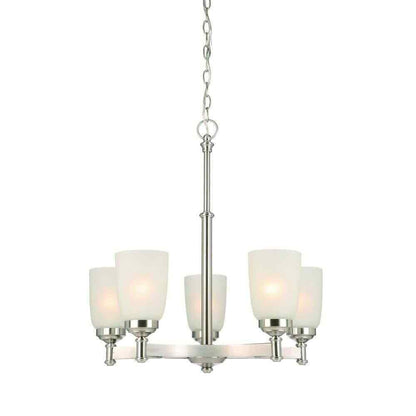 Hampton Bay 5-Light Brushed Nickel Chandelier with Frosted Glass Shades
