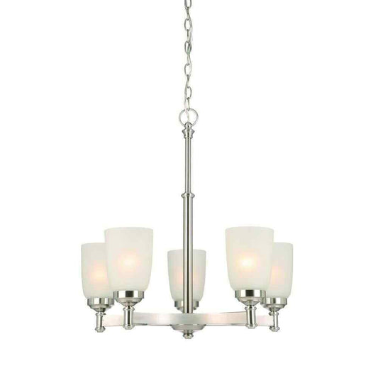 Hampton Bay 5-Light Brushed Nickel Chandelier with Frosted Glass Shades