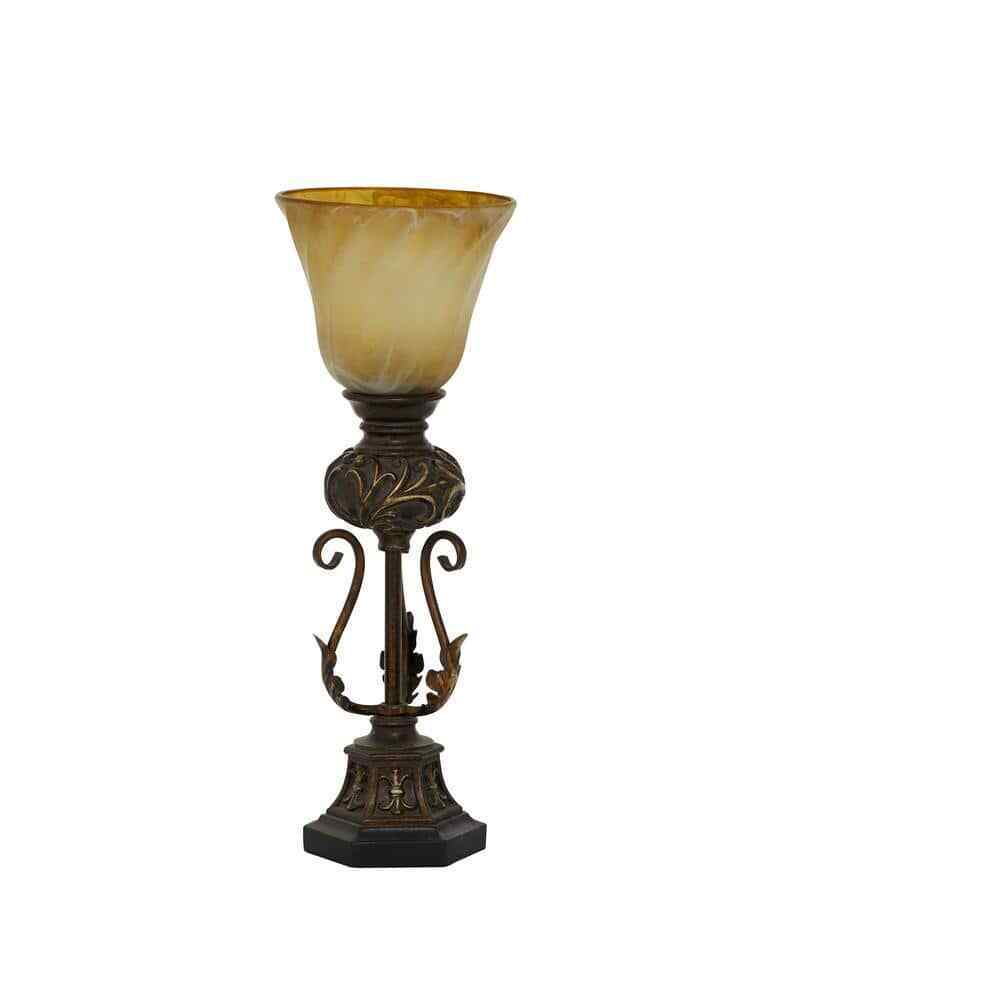 Litton Lane 20 in. Brown Metal Antique Style Floor Lamp Light with Scrolls