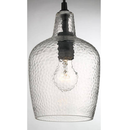 Hampton Bay Gillian 1-Light Coal Mini-Pendant Light with Clear Hammered Glass