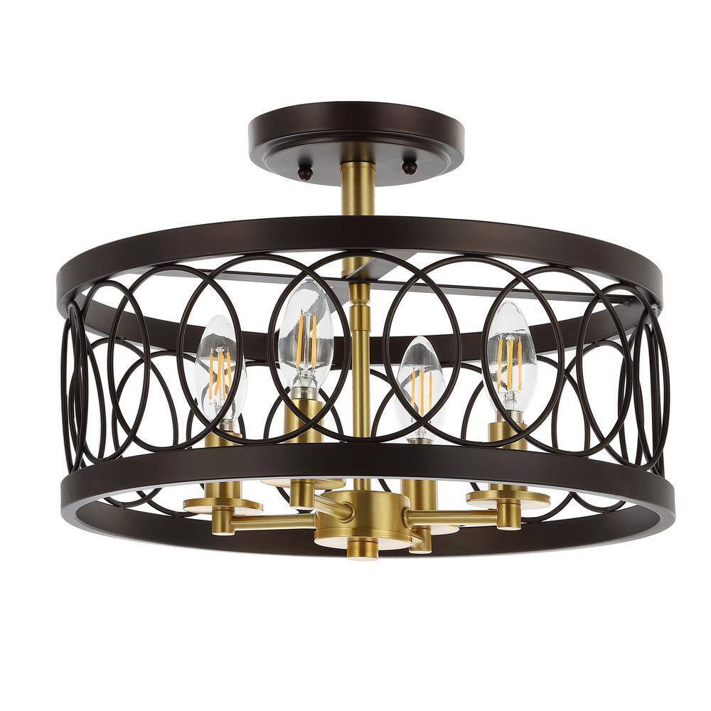 JONATHAN Y Sylvain Oil Rubbed Bronze/Brass Gold Metal LED Semi-Flush Mount