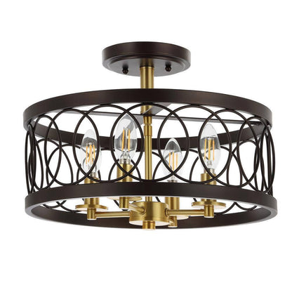 JONATHAN Y Sylvain Oil Rubbed Bronze/Brass Gold Metal LED Semi-Flush Mount