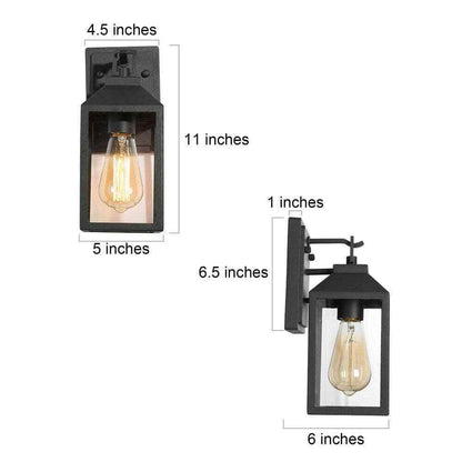 LNC Industrial Textured Black Outdoor Lantern Sconce w/ Clear Glass Shade