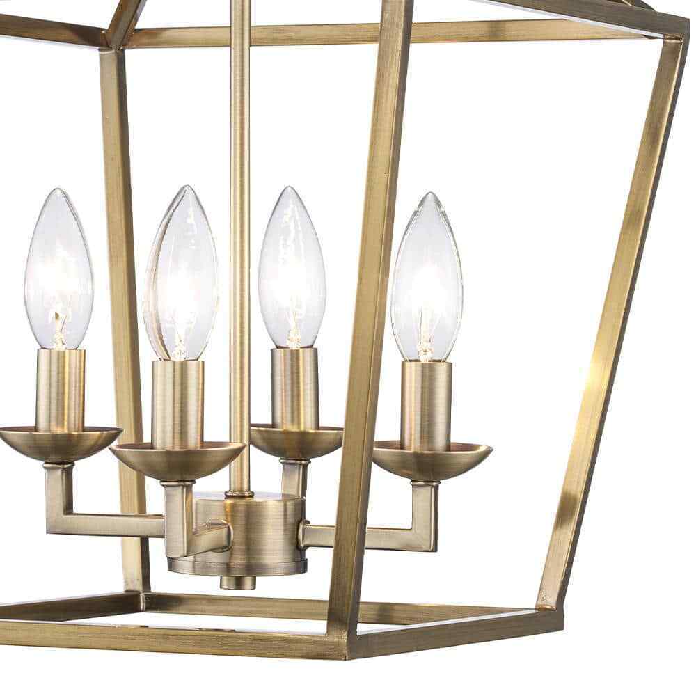 Home Decorators Weyburn 16.5 in. 4-Light Brushed Brass Lantern Semi-Flush Mount
