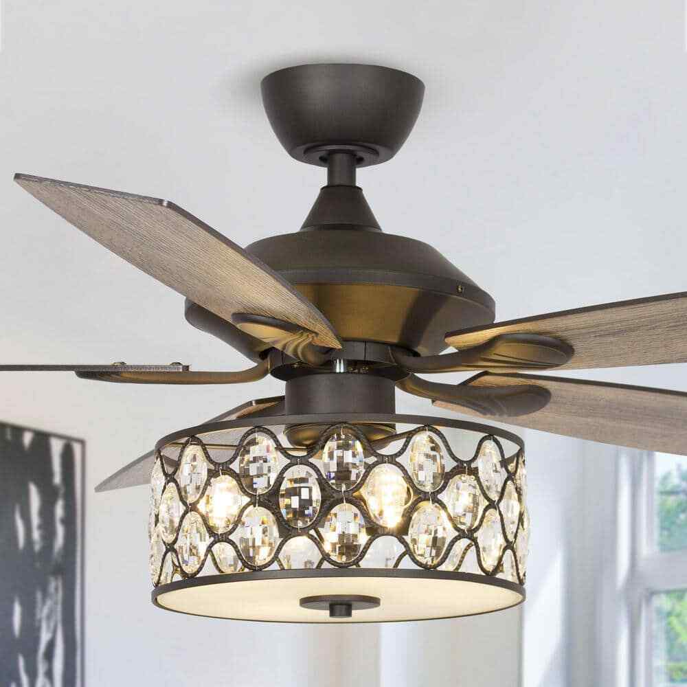 Parrot Uncle Huber 52 in. Indoor Black Crystal Chandelier Ceiling Fan