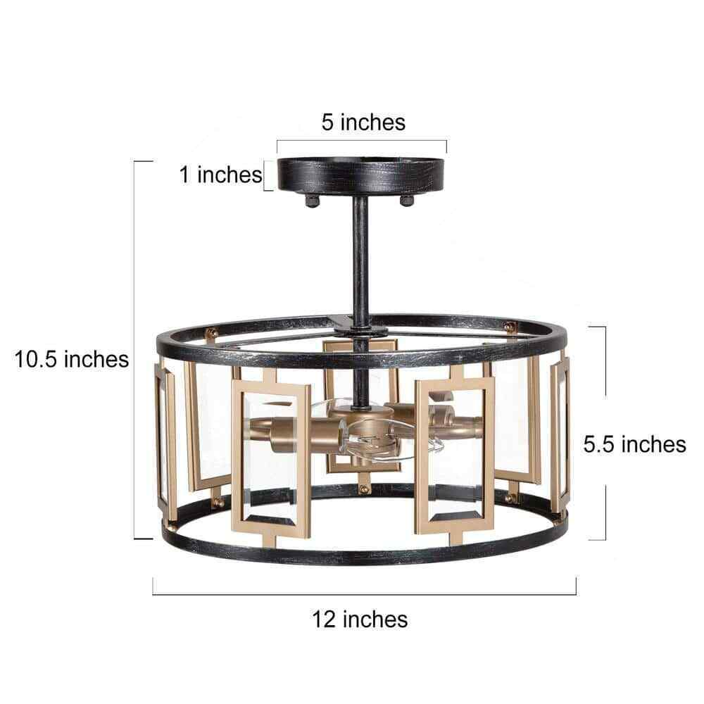Uolfin Modern 2-Light Antique Brushed Black and Brass Gold Kitchen Ceiling Light
