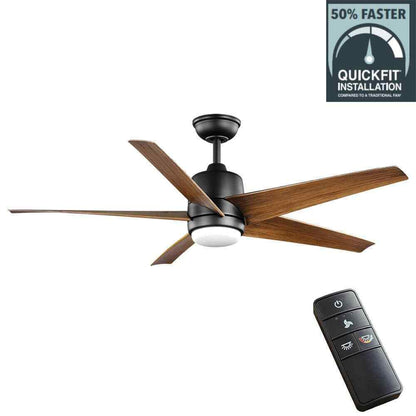 Hampton Bay Mena 54 in. White LED Indoor/Outdoor Matte Black Ceiling Fan