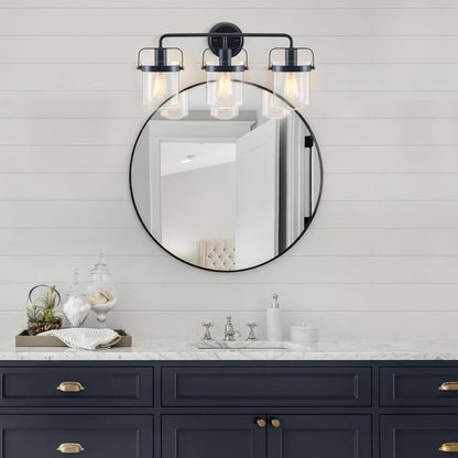Merra 22 in. 3-Light Matte Black Vanity Light with Clear Glass Shade