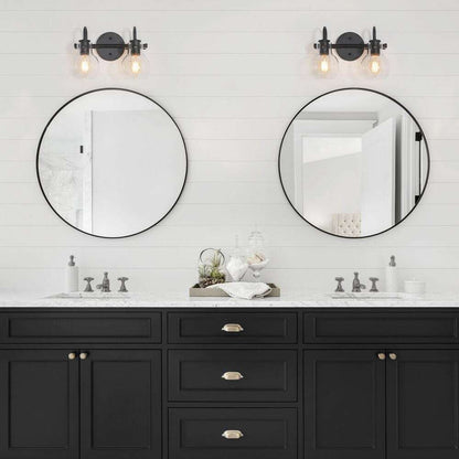 LNC 13 in. 2-Light Modern Black Arched Mirror Vanity Light w/ Globe Glass Shades