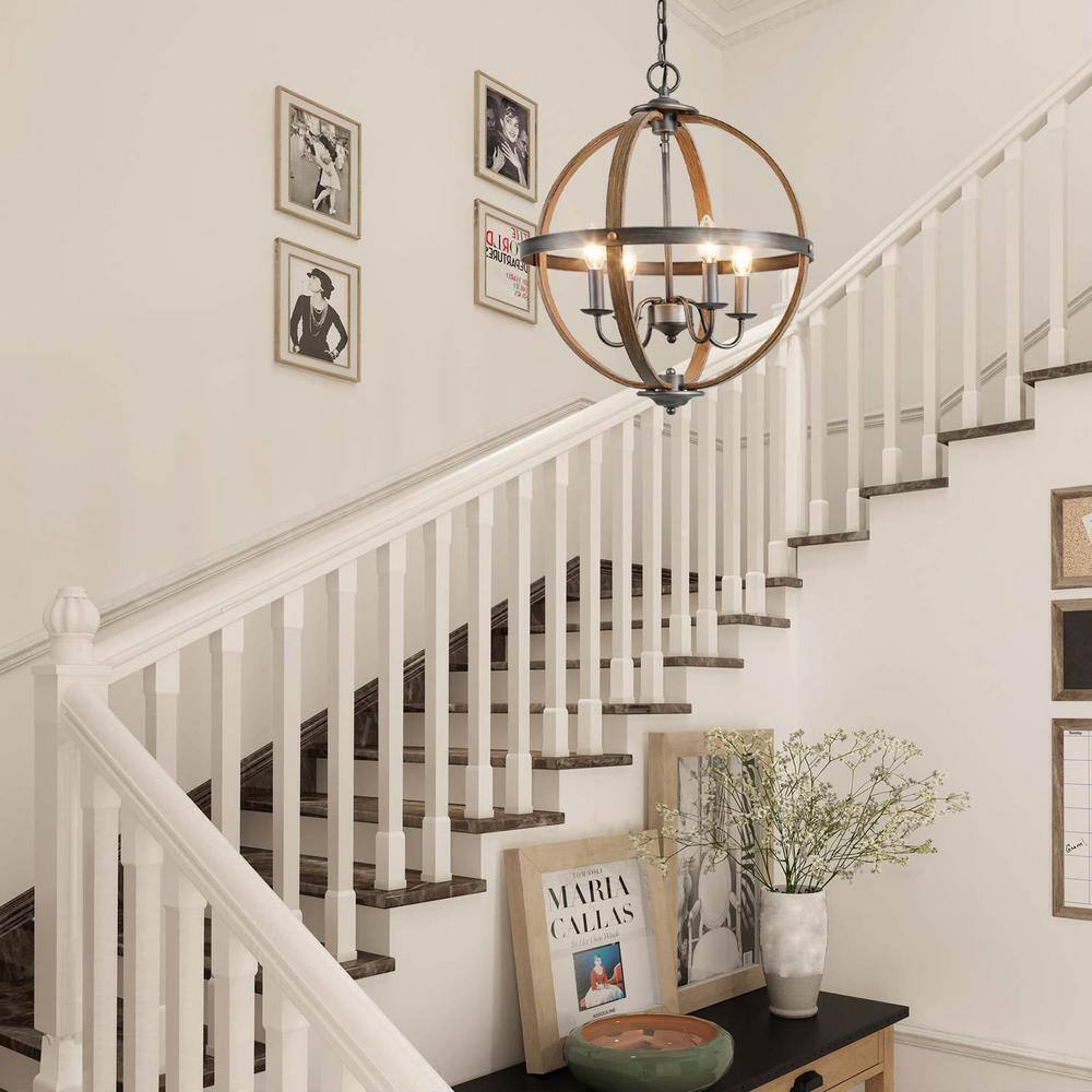 LNC Farmhouse 4-Light Globe Cage Candlestick Classic Island Chandelier