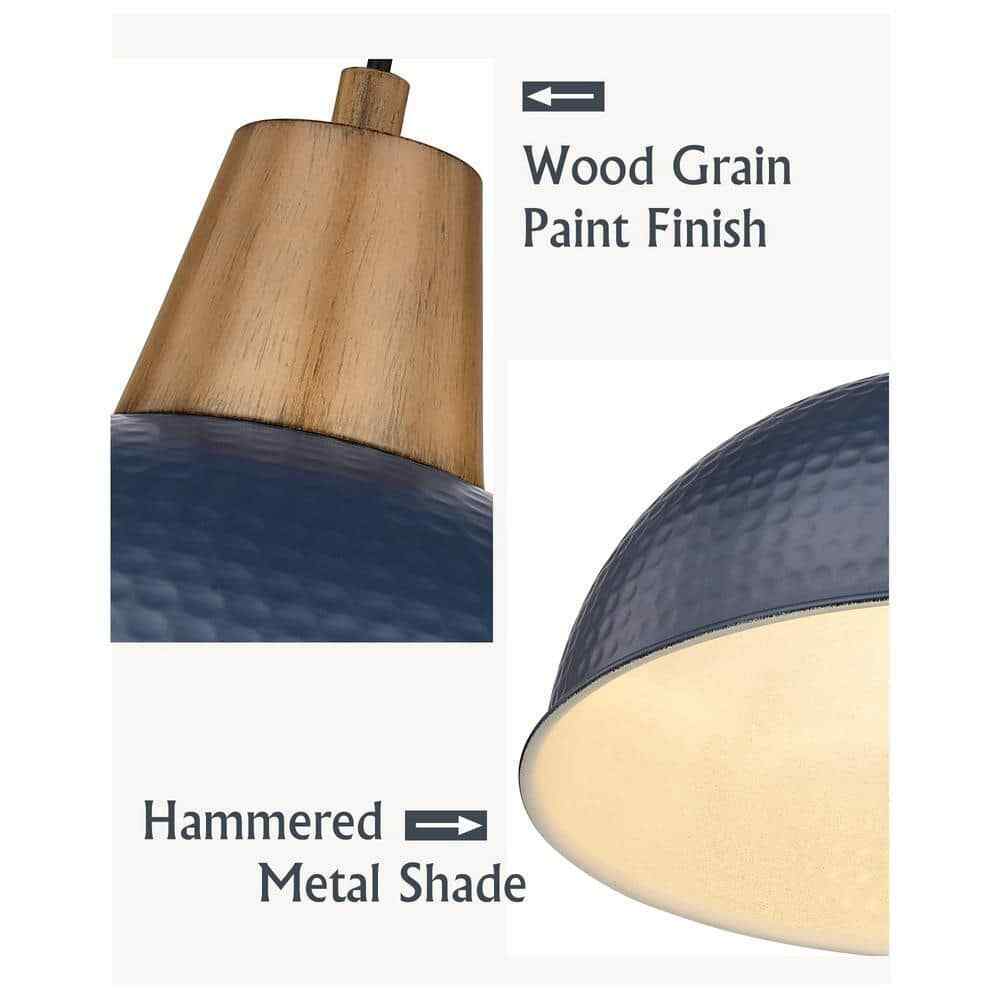 JAZAVA 16 in. Navy Pendant Light Fixture w/ Hammered Metal Shade Island 2-Pack