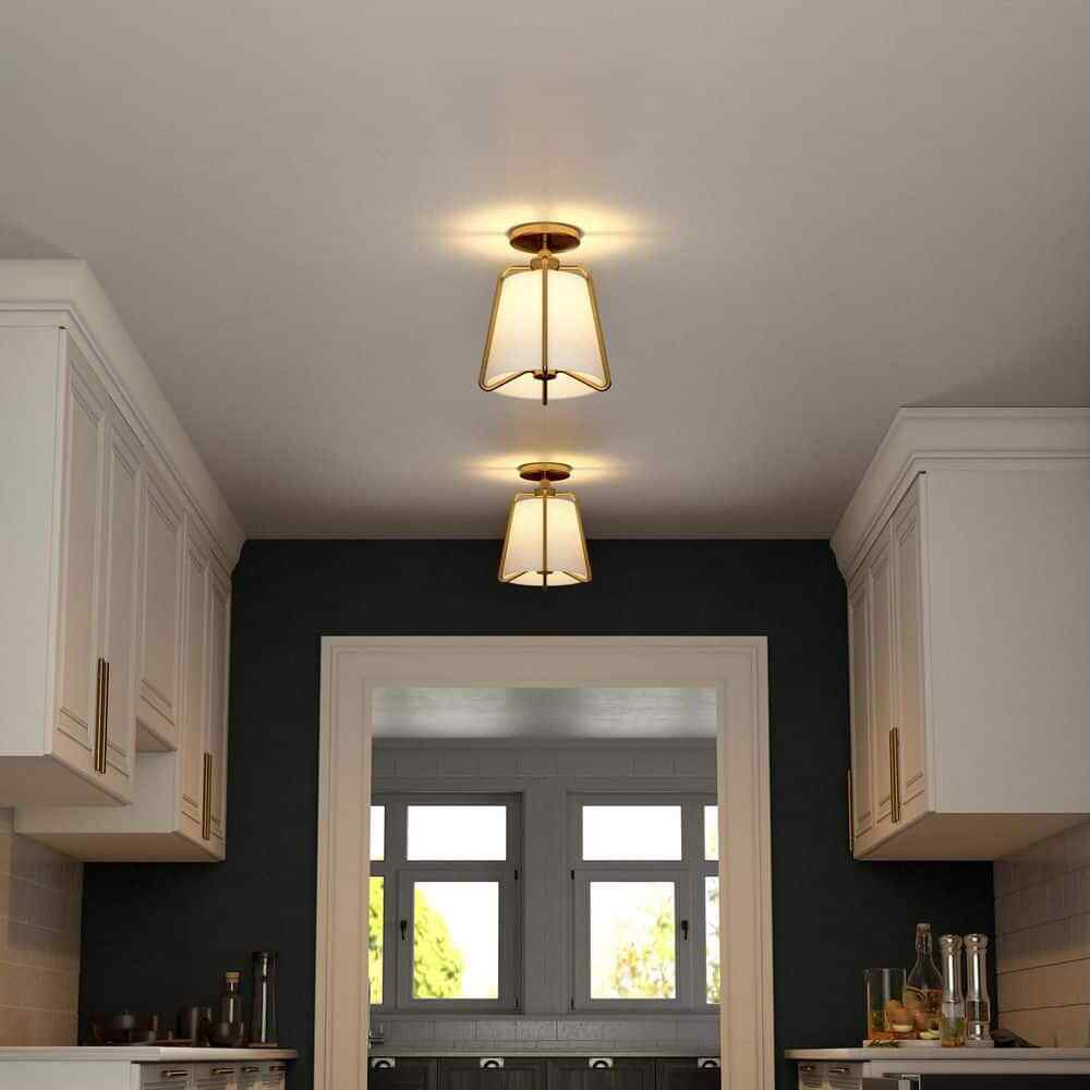 Meyer&Cross Marduk 9.5 in. Brushed Brass Semi Flush Mount with Fabric Shade