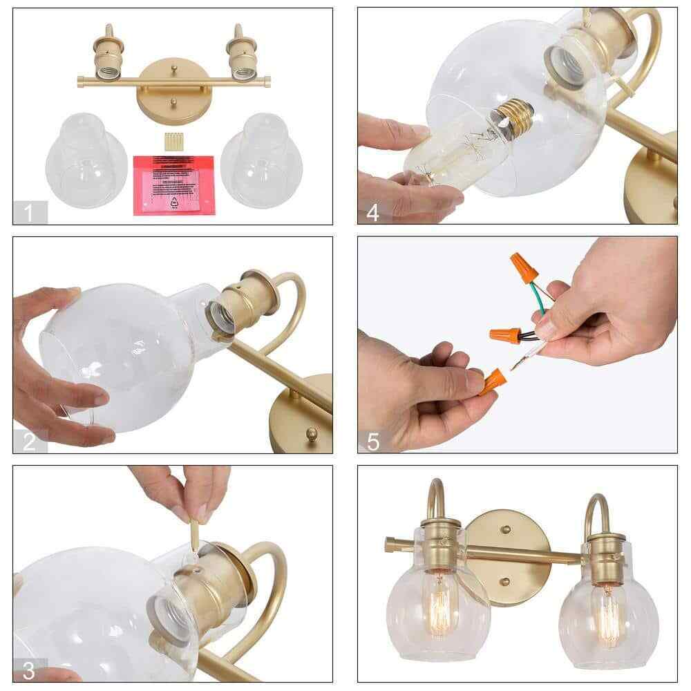LNC Modern Light Gold Bathroom Vanity Light 2-Light Powder Room Wall Light