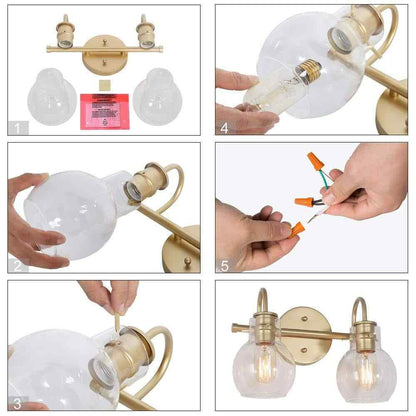 LNC Modern Light Gold Bathroom Vanity Light 2-Light Powder Room Wall Light