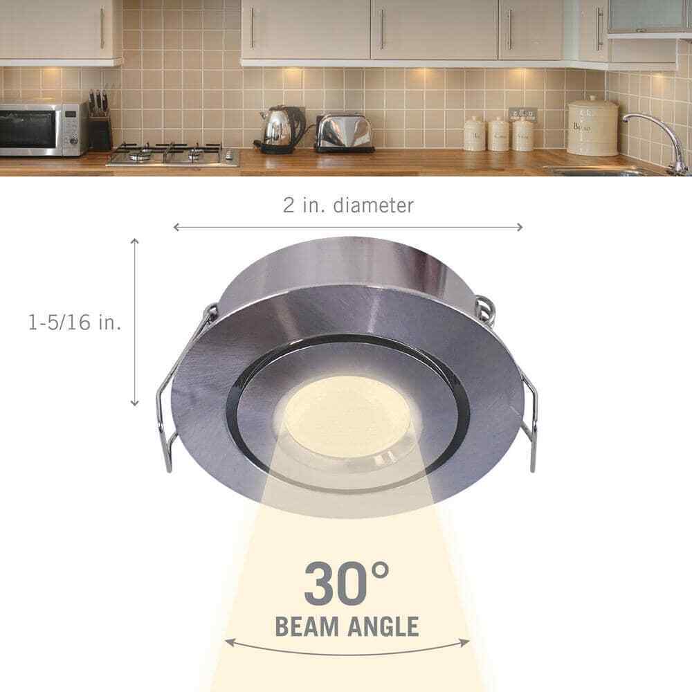 Armacost Lighting 2 in. Soft White Recessed LED Swivel Puck Light Brushed Steel