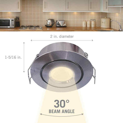 Armacost Lighting 2 in. Soft White Recessed LED Swivel Puck Light Brushed Steel