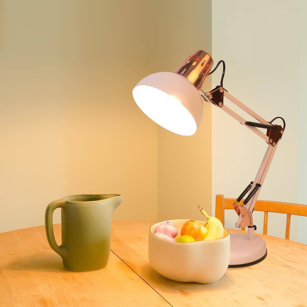 LamQee 18 in. White Architect Gooseneck Table Lamp w/ Adjustable Metal Swing Arm