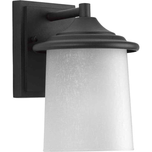Progress Lighting Textured Black White Linen Glass Craftsman Wall Lantern Light