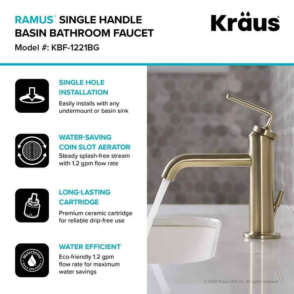 KRAUS Ramus Single Hole Single-Handle Bathroom Faucet w/ Matching Lift Rod Drain
