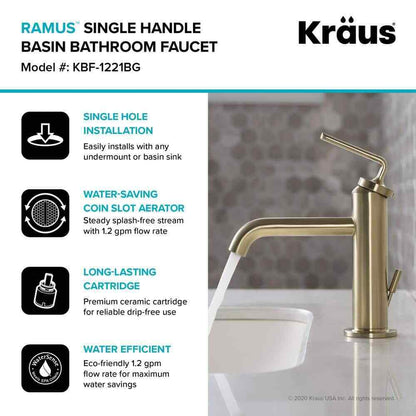 KRAUS Ramus Single Hole Single-Handle Bathroom Faucet w/ Matching Lift Rod Drain