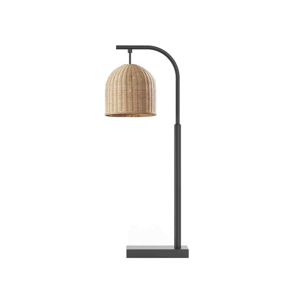 Hampton Bay Piping 24 in. Matte Black Table Lamp with Rattan Shade RS2203120T