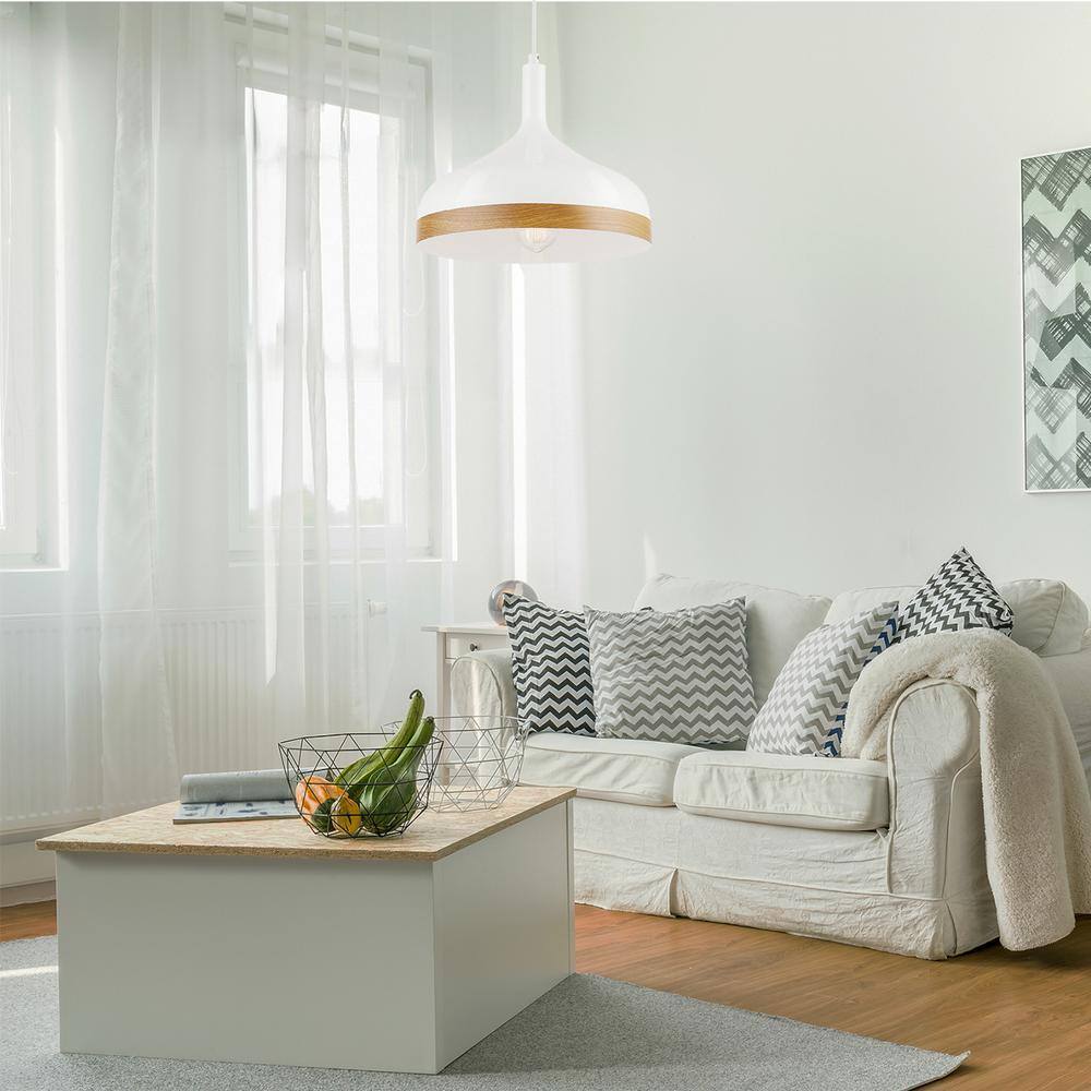 Globe Electric Nora Pendant Light White Faux Wood Accent w/ white cloth cord