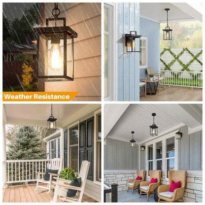 LNC 1-Light Black Square Outdoor Pendant Light Modern Outdoor Hanging Light