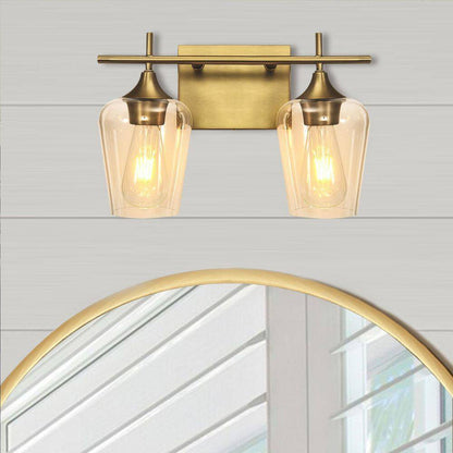 RRTYO Fritts 13.8 in. 2-Light Gold Modern Vanity Light with Clear Glass Shade
