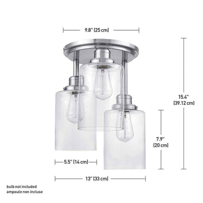 Globe Electric Annecy 3-Light Brushed Steel Semi-Flush Mount Ceiling Light