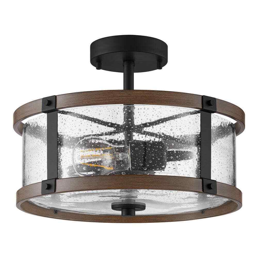Hampton Bay Richland 2-Light Dark Bronze Semi-Flushmount Clear Seedy Glass