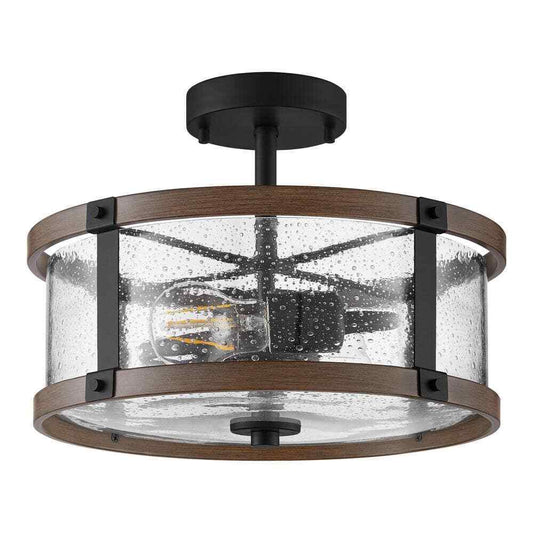 Hampton Bay Richland 2-Light Dark Bronze Semi-Flushmount Clear Seedy Glass